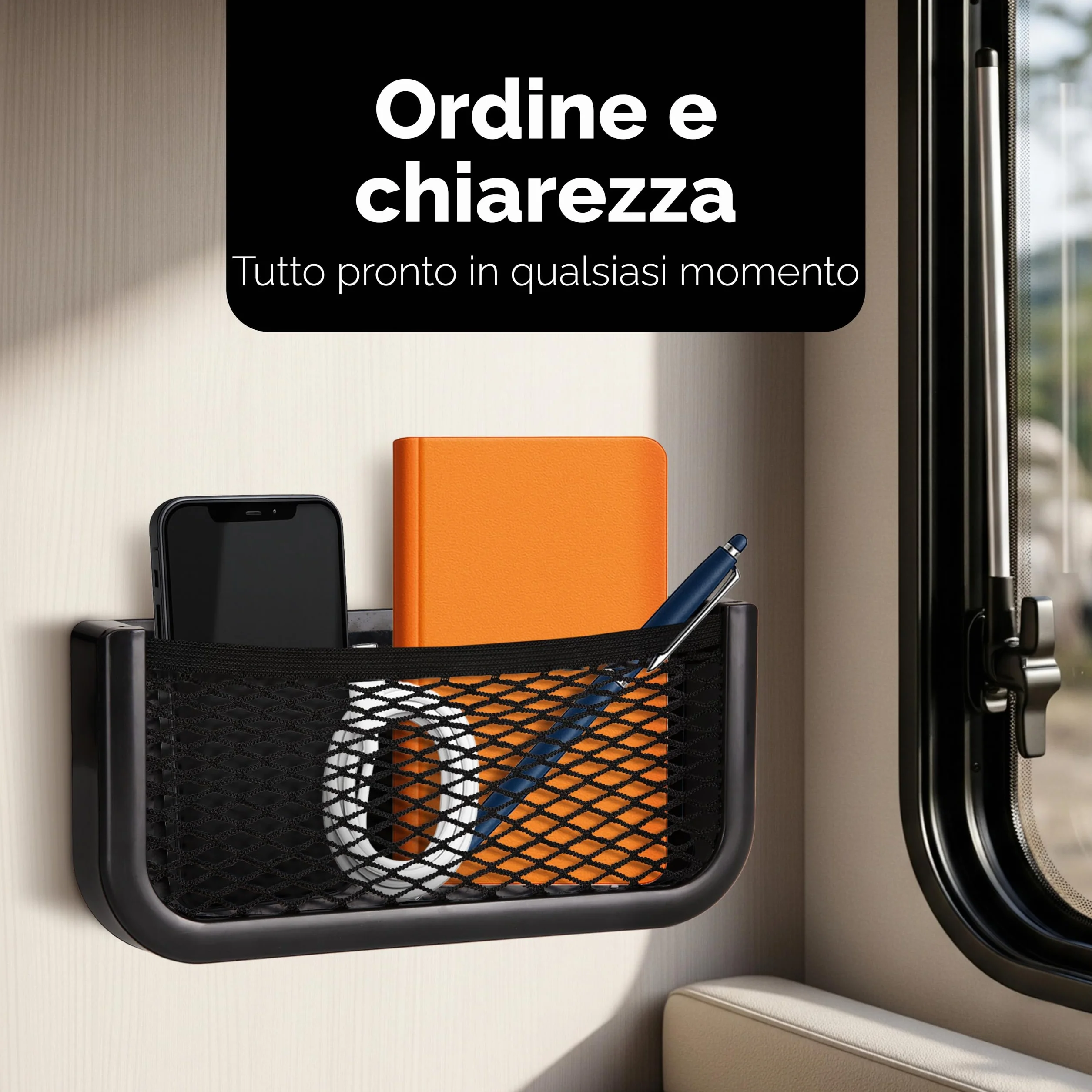 Vicera Rete Portaoggetti per Camper e Roulotte - Rete Portaoggetti in Plastica Robusta ed Elastica - Materiale di Montaggio Incluso