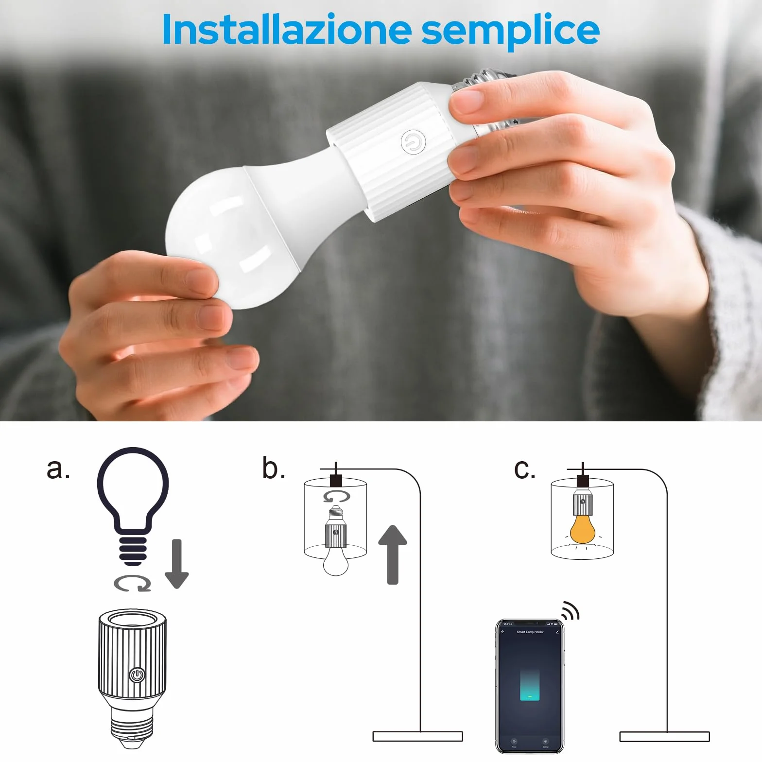 LoraTap Adattatore portalampada Wi-Fi intelligente, controllo vocale Alexa/Google, gruppi e timer Smart Life, max 60 W, lampade a incandescenza, E26/E27, confezione da 2