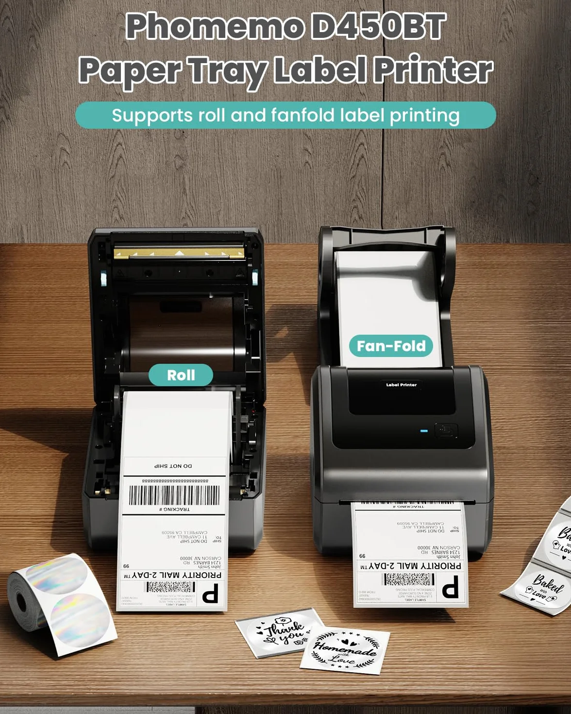 Phomemo Stampante Etichette Spedizione Bluetooth, 4x6 Stampante Termica Adesive, D450BT Etichettatrice