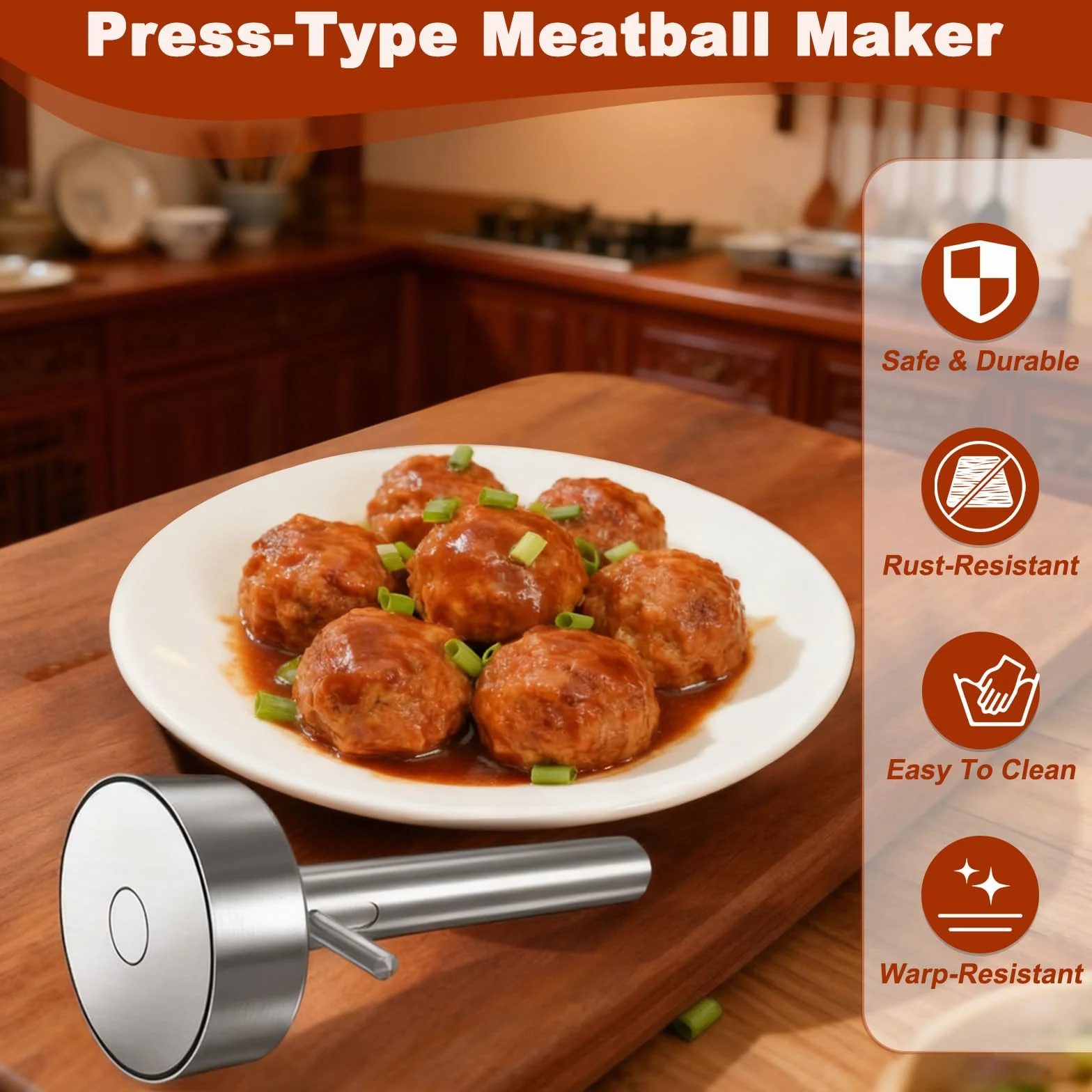 Porzionatore di Falafel con Foro in Acciaio Inossidabile, Paletta per Falafel Professionale, Stampo Polpetta Non Appiccicoso, Strumento Utensili Polpette Riutilizzabile per Cucina Casa e Ristorante