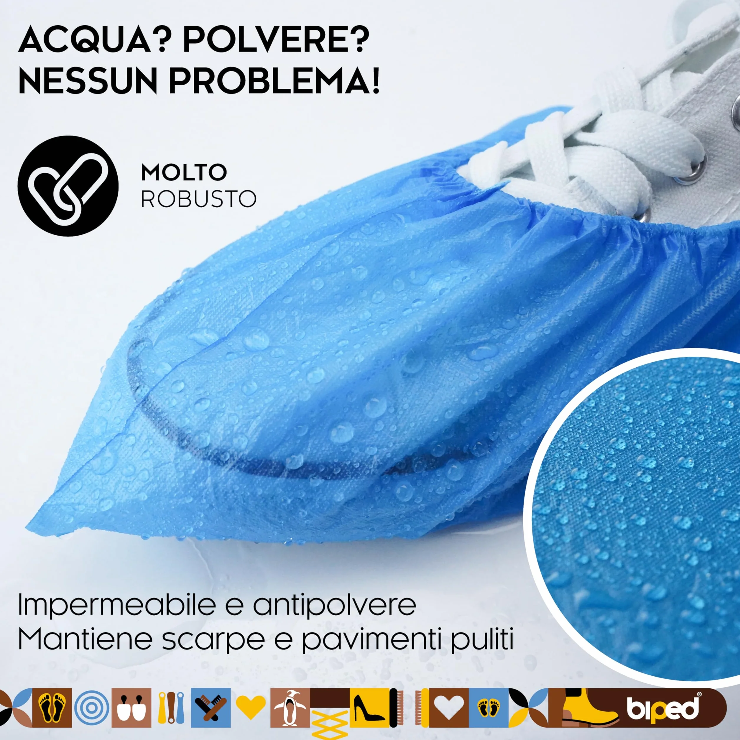 biped Copriscarpe monouso 100 pezzi – Antiscivolo, impermeabili, senza lattice – Taglia unica