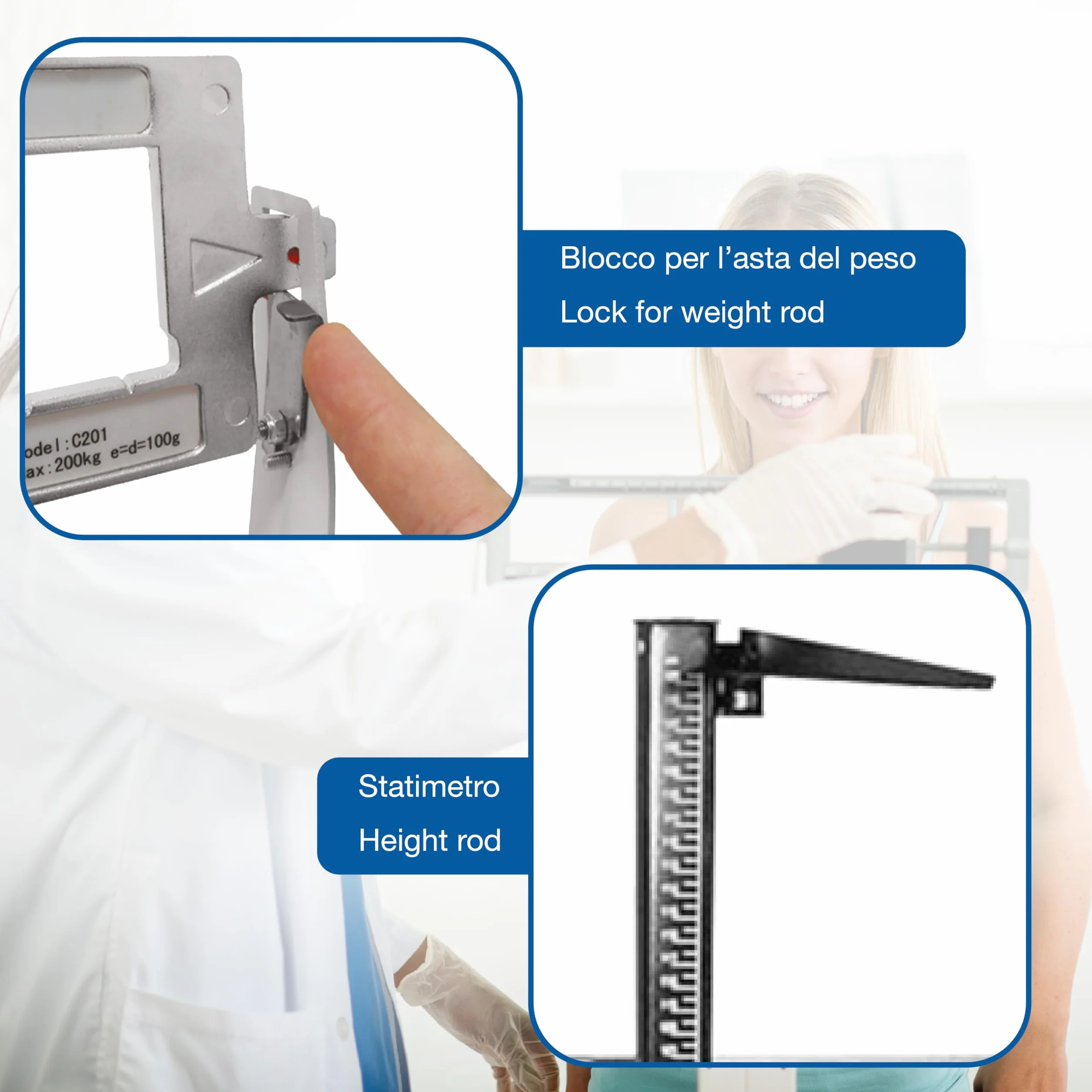 WUNDER Pesapersone a stadera professionale C201 200 kg con statimetro standard
