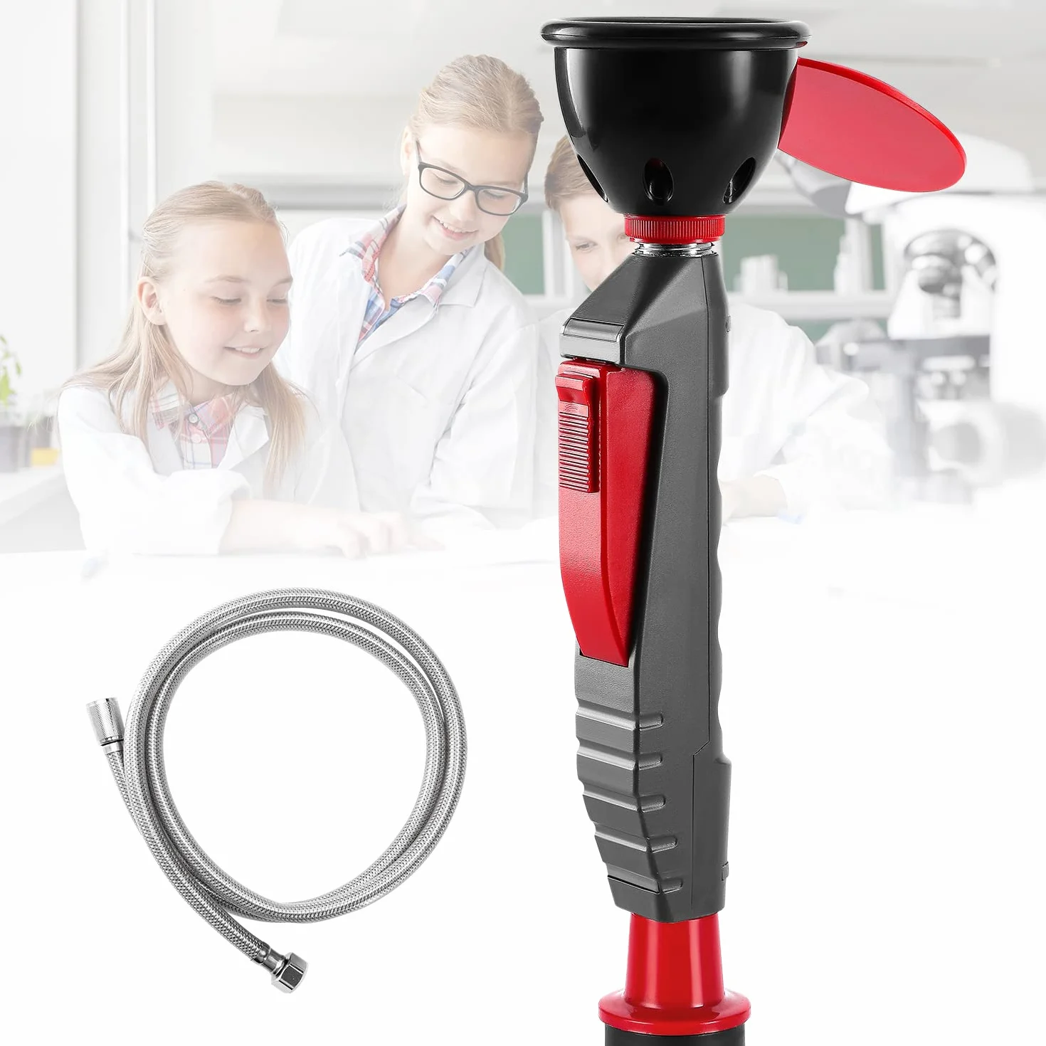 CGOLDENWALL Lavaocchi Emergenza Portatile Manuale, Getto Doppia Filtrazione, Tubo Acciaio Inox 1.5m, Rame Zincato, Attivazione Istantanea