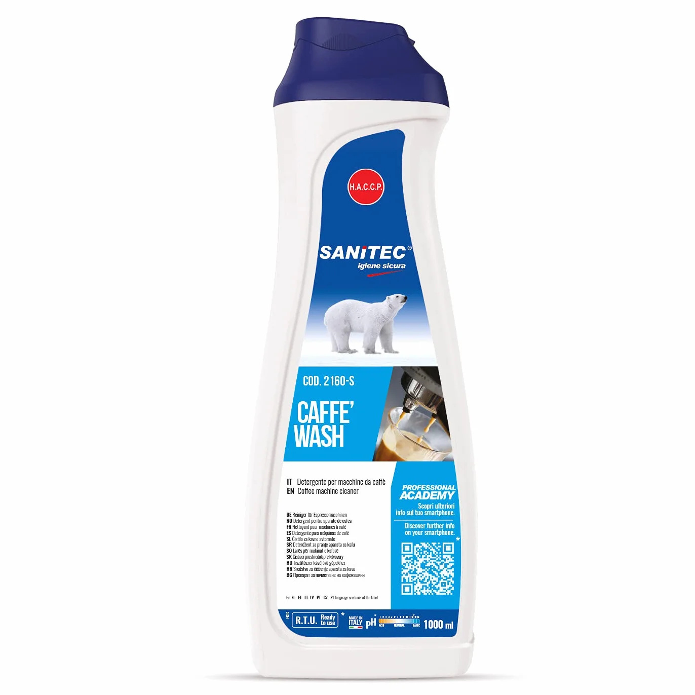 Sanitec Caffè Wash, Detergente Alcalino per Macchine da Caffè Professionali, 1000 ml