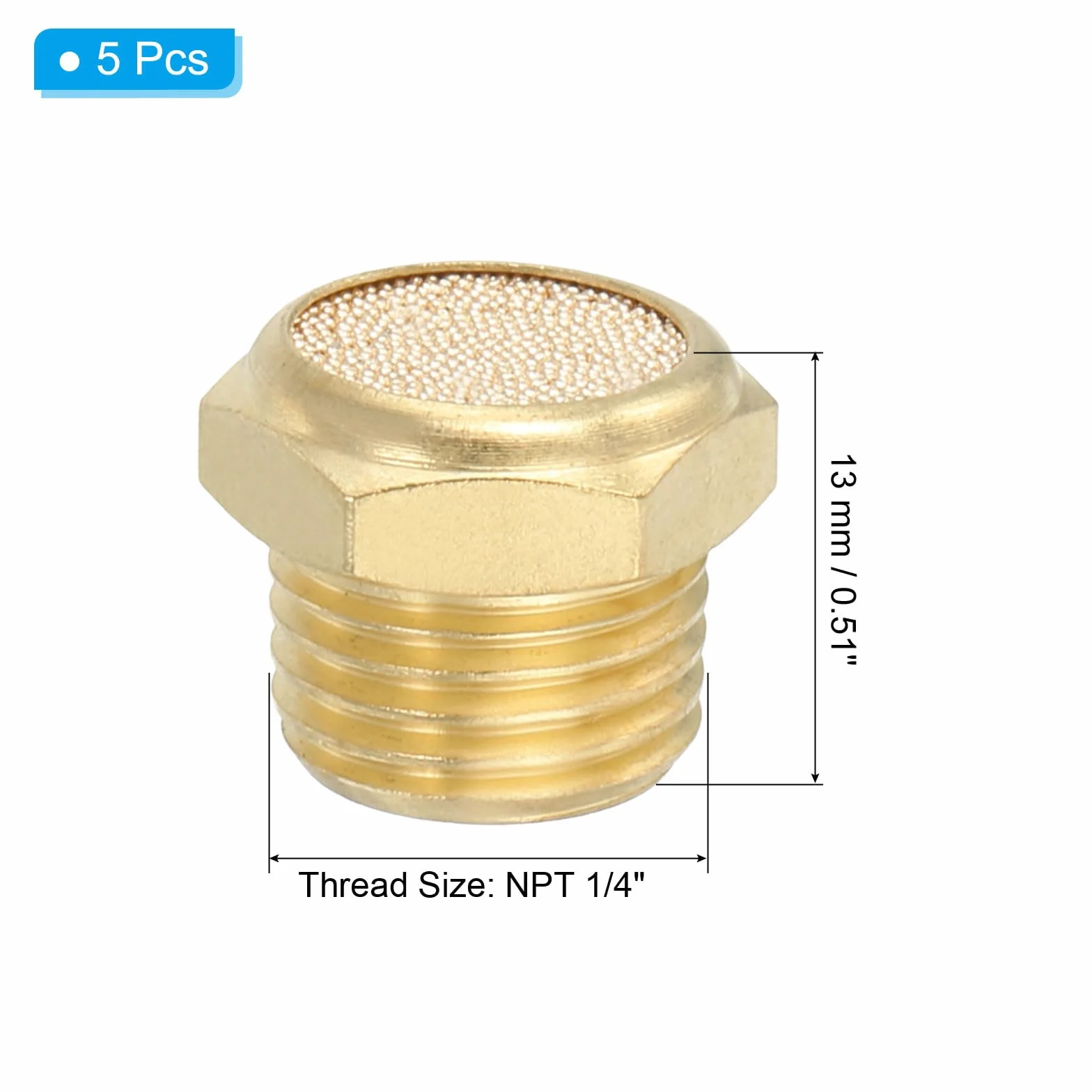 PATIKIL Marmitta Pneumatico In Ottone 1/4" NPT 5 Pezzi Filtro Ventilazione Aria Sinterizzato Piatto Raccordi Valvola Solenoide Riduttore Rumore