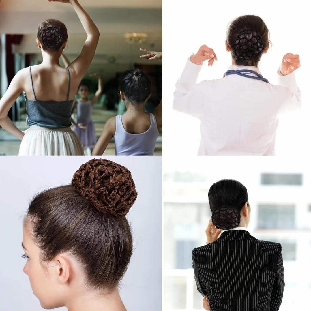 Retina per Capelli Chignon 4 Pezzi con Perline Stretch Balletto Danza