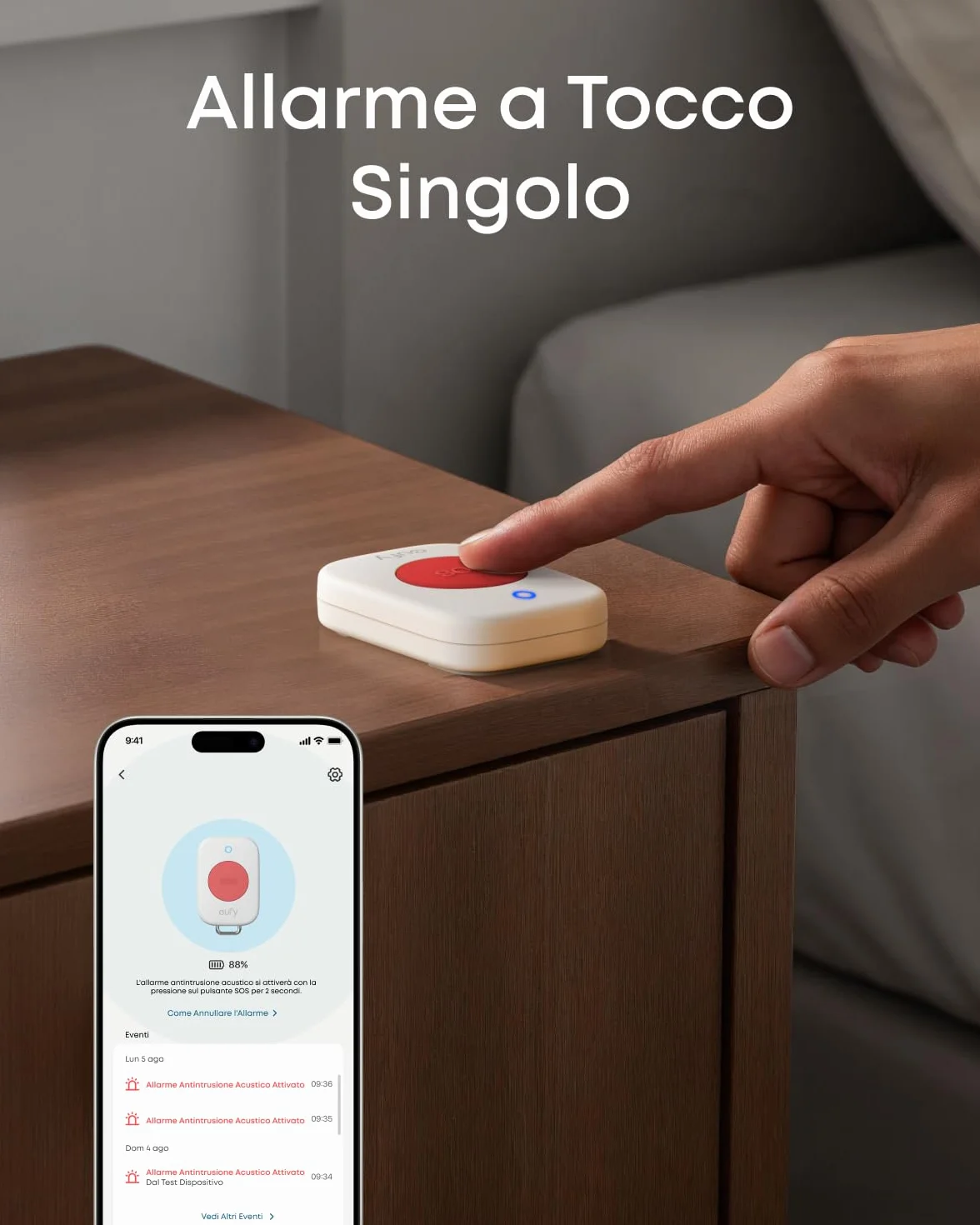 eufy E10 Pulsante Antipanico, Resistente alle Intemperie, Batteria a Lunga Durata, Più Opzioni di Trasporto. Richiede Versione UE di HomeBase 2, 3, Mini o Pro