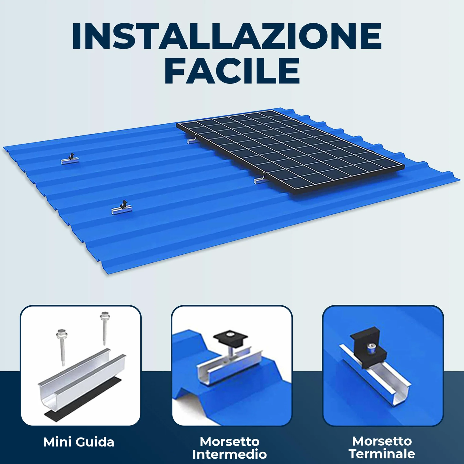 Supporto per Tetto in Metallo 12 cm Regolabile Alluminio per Montaggio Solare Tetto Piatto Pannelli Solari Spessore 30-35 mm (4 pannelli)