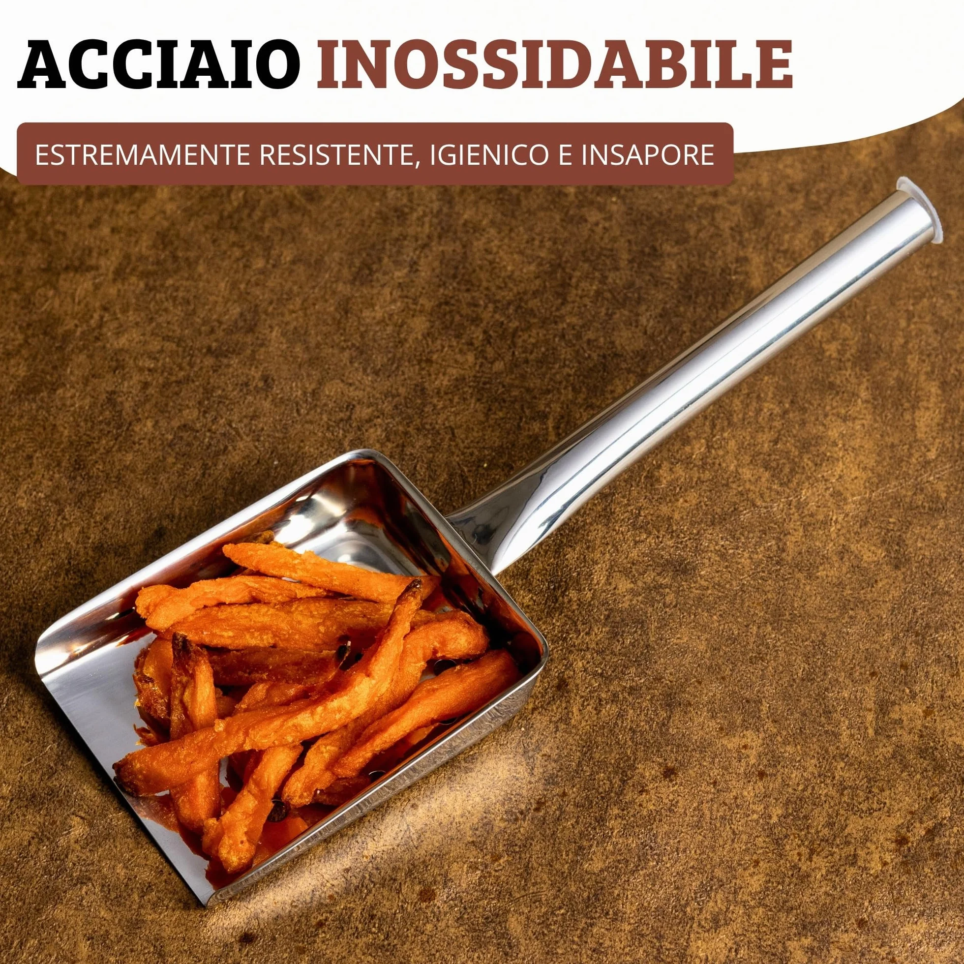 Westmark Paletta per patatine fritte, Lunghezza: 26 cm, Acciaio inox, Argento, 91292270