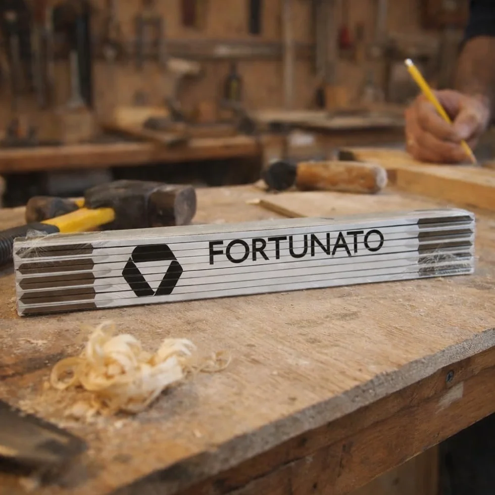 FORTUNATO Doppiometro in Legno 2 Metri Pieghevole Snodi Metallici Rinforzati