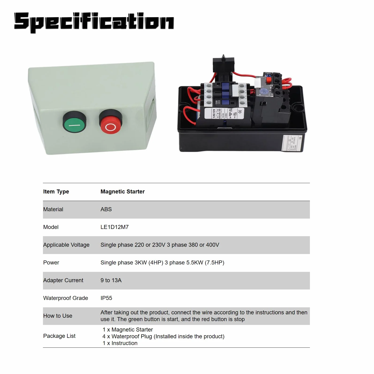 Avviatore motore magnetico 3 phase dol starter LE1D12M7 Avviatore di controllo di potenza trifase per compressore Scatola interruttore magnetico impermeabile Motorstarters