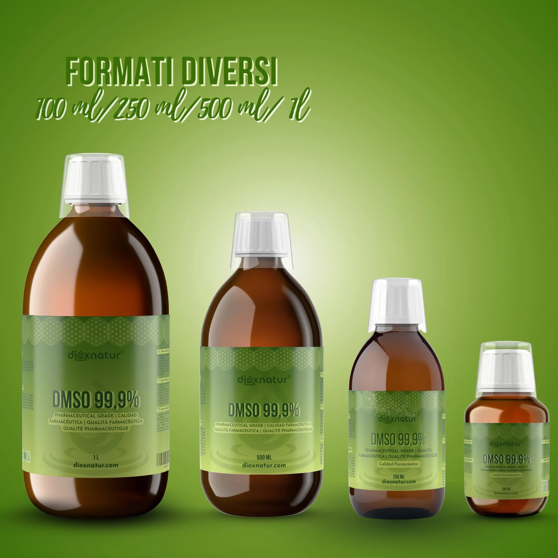 DMSO 99.9% 100ml Dimetilsolfossido grado farmaceutico flacone vetro ambrato misurino