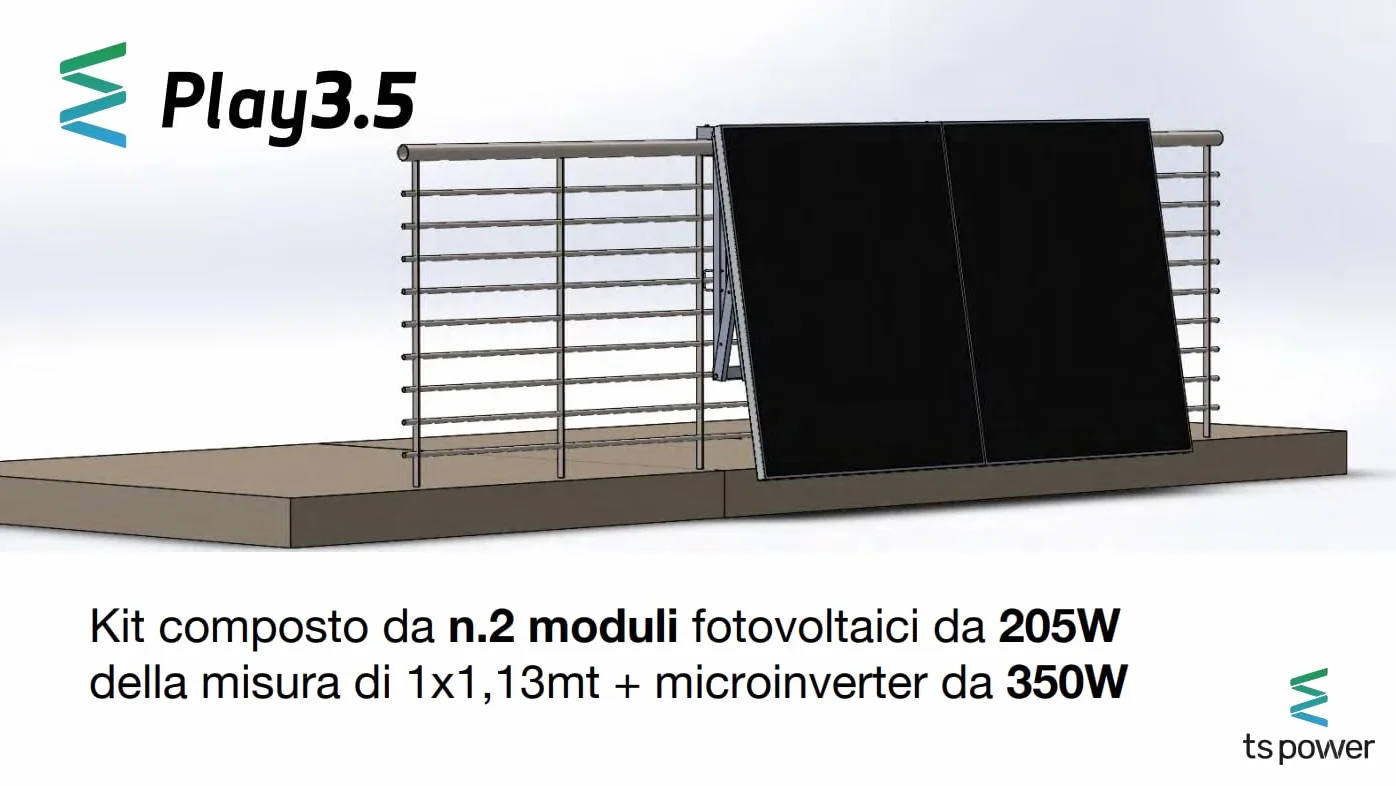 PnP 3.5 Kit Fotovoltaico da Balcone 350W – Plug & Play con 2 Pannelli Solari, Microinverter Wi-Fi 350W, Supporto Universale Regolabile e App Monitoraggio