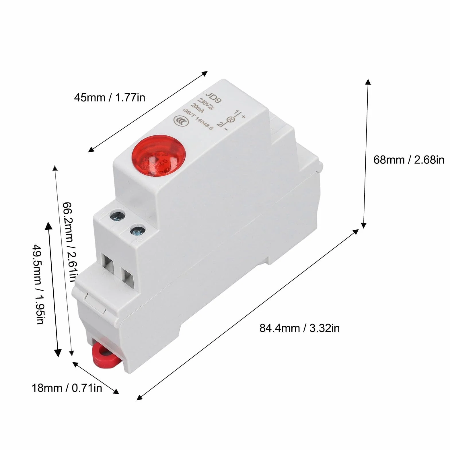 Indicatore Luminoso a LED su Guida DIN Lampada di Indicazione del Segnale del Circuito del Materiale PC Indicatore Luminoso Industriale per Scatola di Distribuzione (rosso)