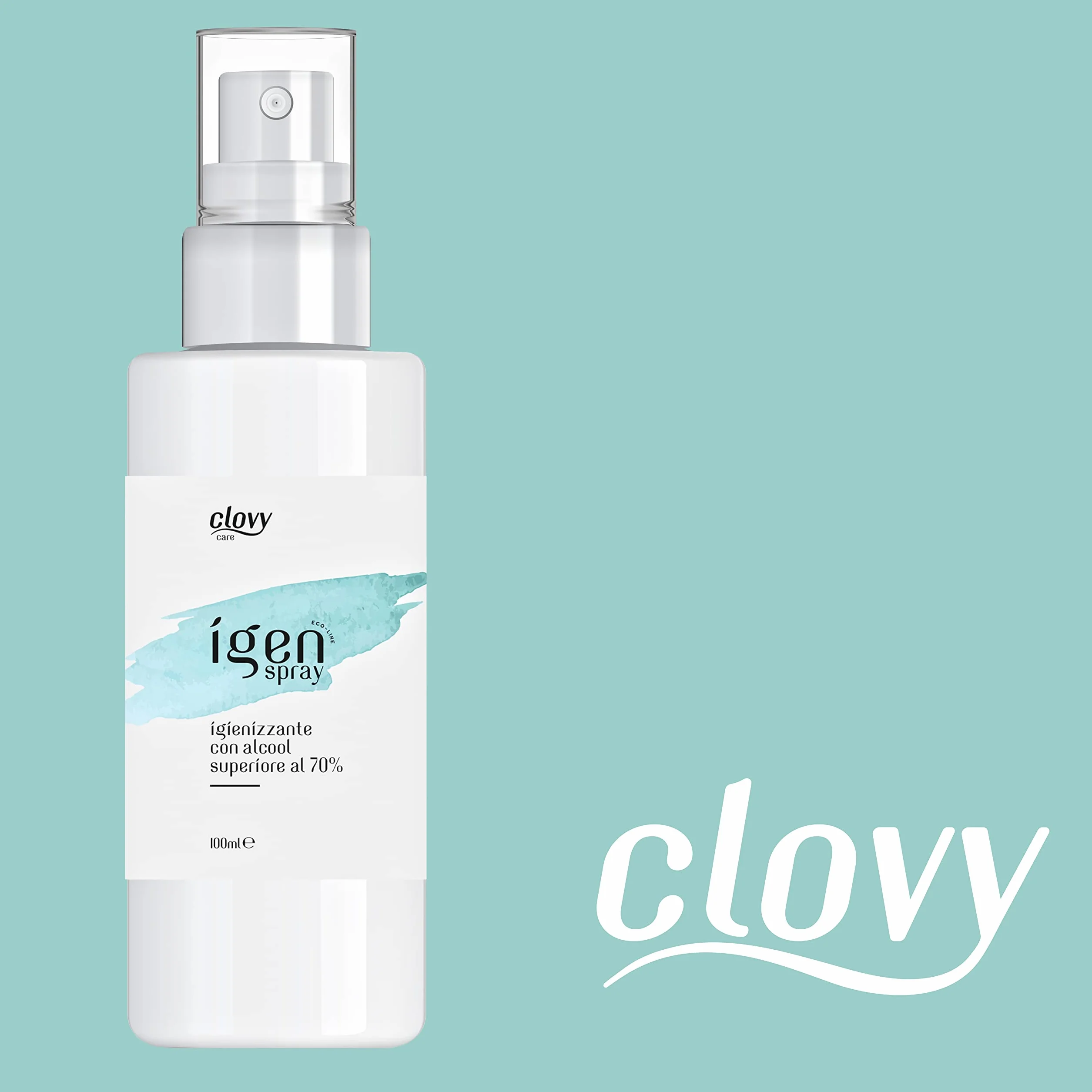 Clovy Care. Igienizzante spray tascabile 2in1 da 100 ml con alcool contenuto >70% per mani e superfici. Senza risciacquo. Rapida asciugatura. (100 ML, 6)