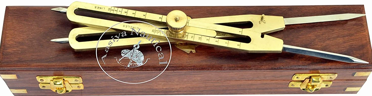 Divisore proporzionale in ottone massiccio 22,9 cm per artisti con punta in acciaio e scatola di legno