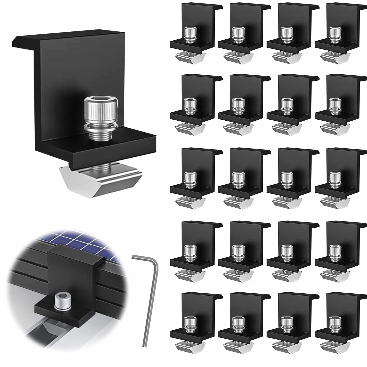 20 Pezzi Solare Staffa per Pannello, 30 mm Staffa Z di Montaggio per Pannello Solari, Kit Staffe Fotovoltaico, con Chiave Esagonale, Per Installazione del Tetto, Boat