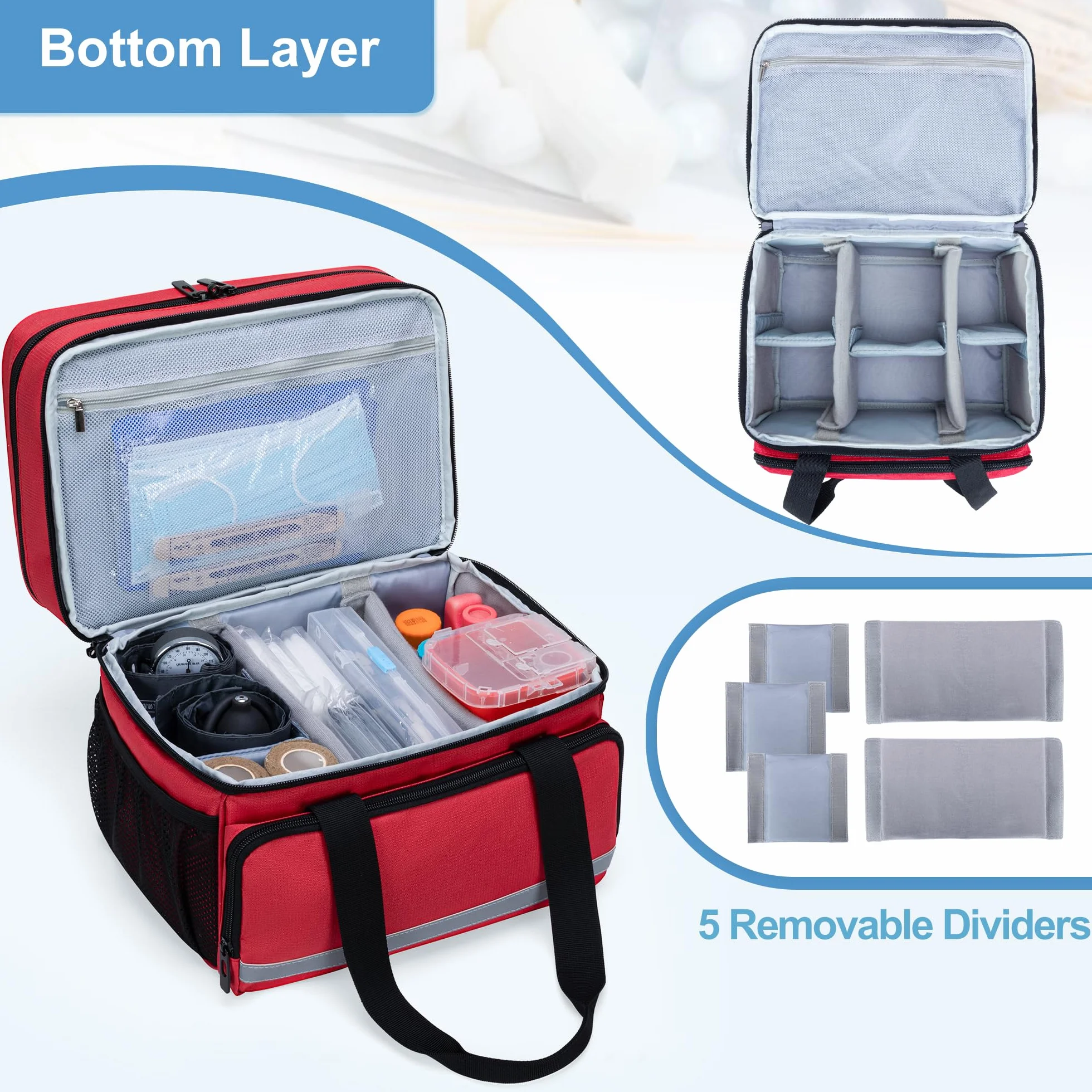 CURMIO Borsa Medica Doppia con Cerniere Bloccabili Rosso Organizer Medicinali Primo Soccorso