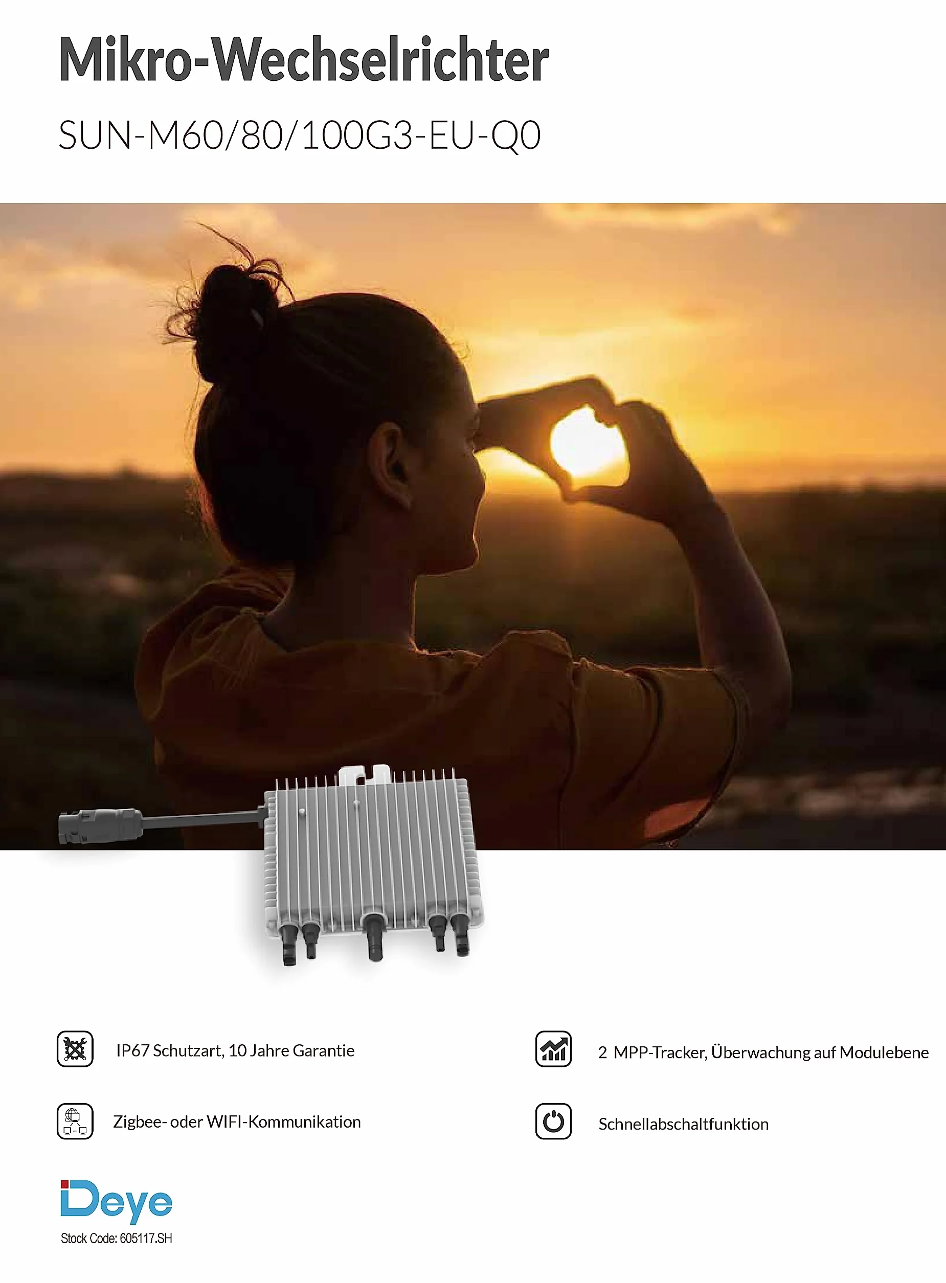 Deye SUN-M80G3-EU-Q0-800W Microinverter con WLAN incluso adattatore BC01-Betteri (Alimentazione: 0% secondo §12 comma 3 UStG), Argento