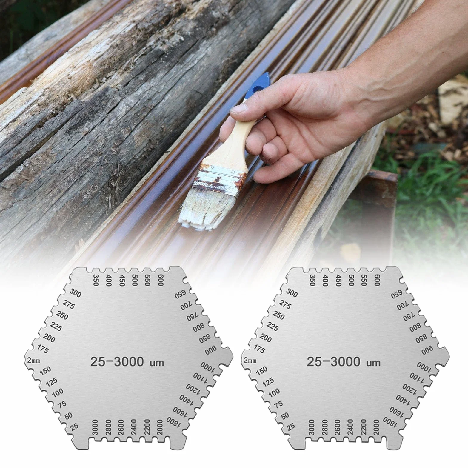 Precisions Paint Thickness Gauges Stainless Hexagon Wet Film Comb 25-3000um Laboratory Measurement Tool