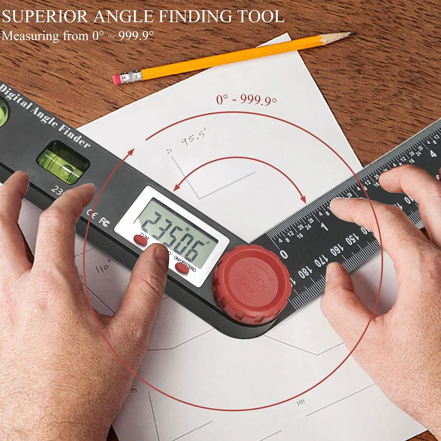 Goniometro Digitale 230mm 0-999.9° Angle Finder Inclinometro con LCD Livella Digitale