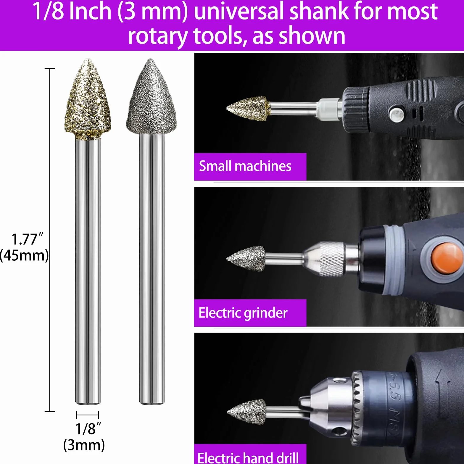 Dremel Punte diamantate grana 46 fusto 0,3 cm 12 mole per pietra vetro metallo ceramica intaglio