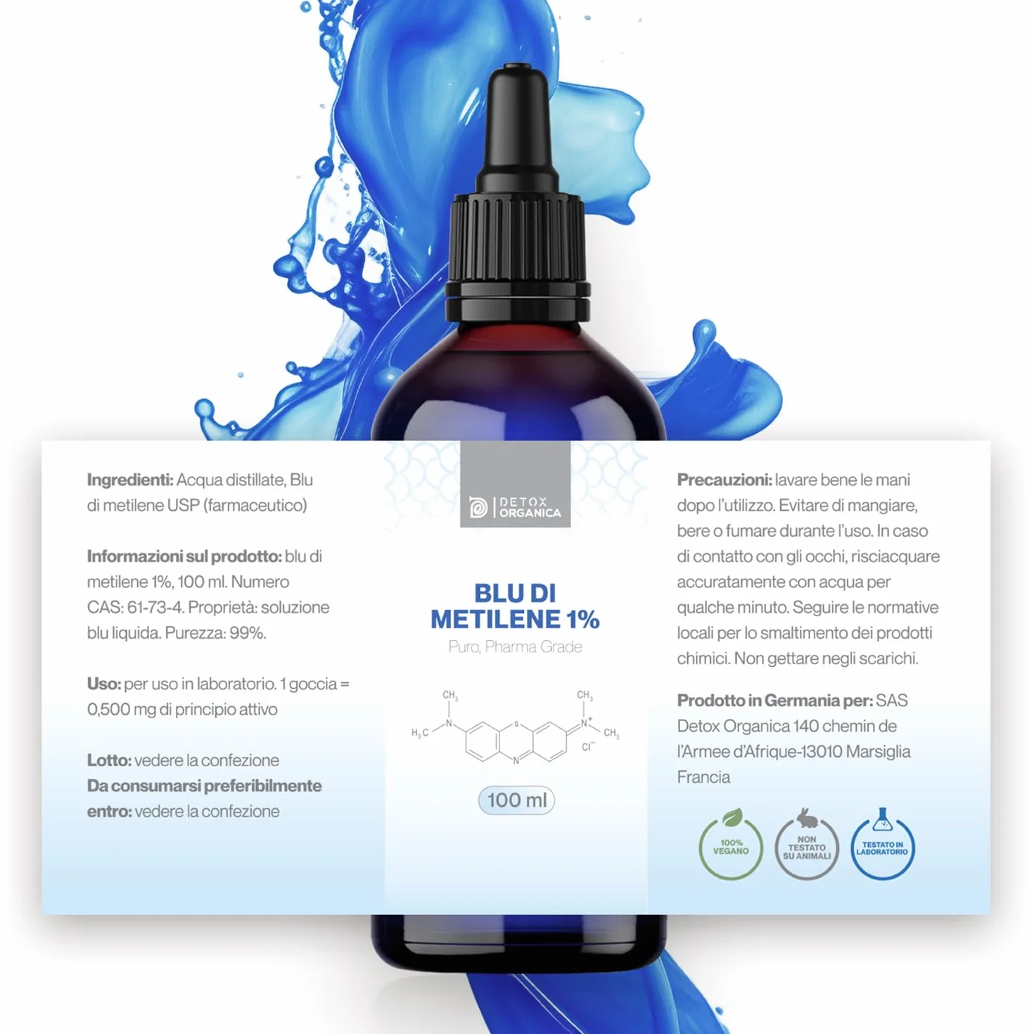 Methylene Blue 1% Soluzione 100 ml Detox Organica Alta Purezza