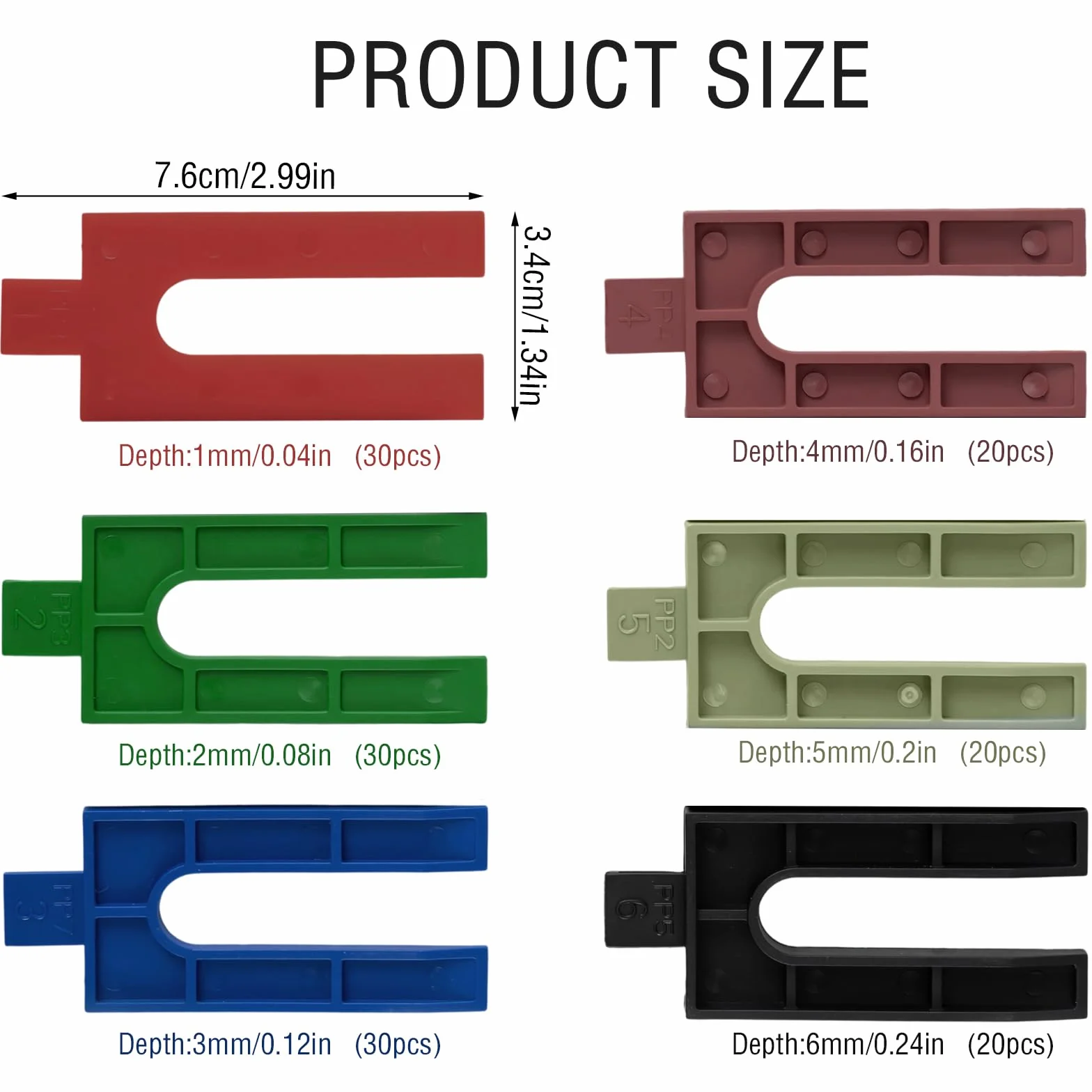Spessori in Plastica 150 Pezzi Distanziatori 1-6 mm Cunei per Porte 6 Colori