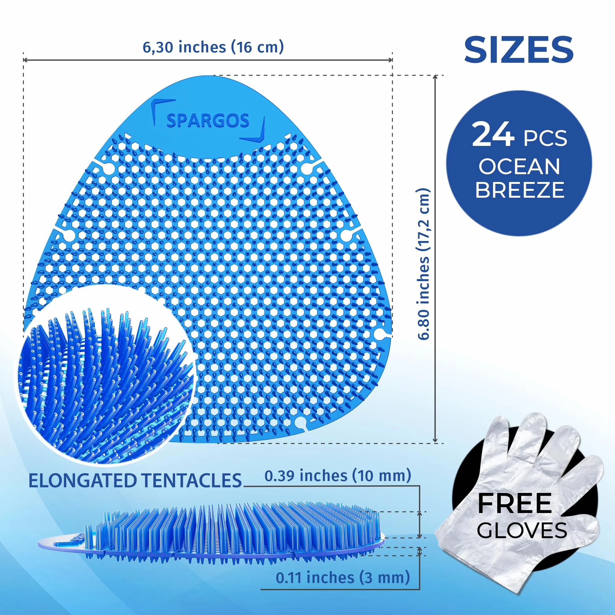 SPARGOS Urinal Screen Deodorizer 24 Pack - Urinal Cakes - Anti-Splash - Odor Protection for Toilets - Blue Spectrum Model