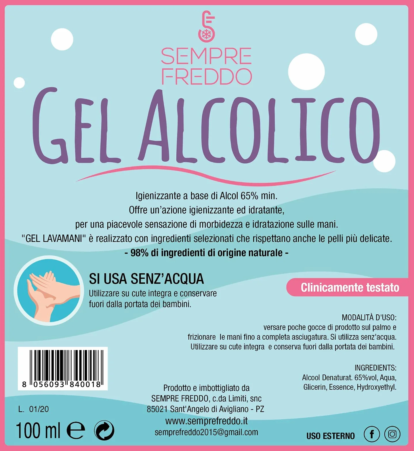 IGIENIZZANTE MANI GEL AGLI AGRUMI 1LT 65%
