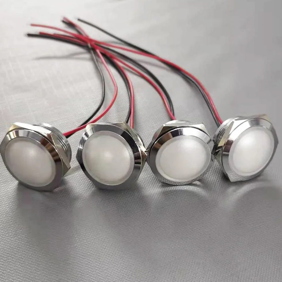 Gebildet 4 Pezzi AC/DC 12-24V 20mA Indicatore di Risparmio Energetico Indicatore Luminoso in Metallo Lampada di Segnalazione Impermeabile Dimensione del Foro 22mm LED Bianco (Testa Sferica)