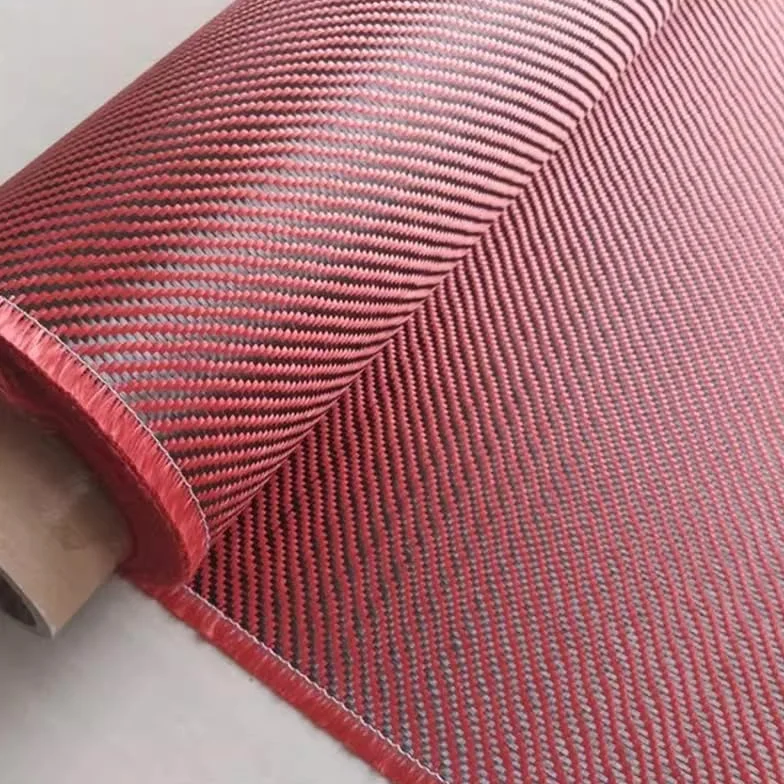 Tessuto ibrido misto in fibra di carbonio kevlar rosso, 3K 200gsm, tessuto twill 2x2, larghezza 50 cm x 1 m