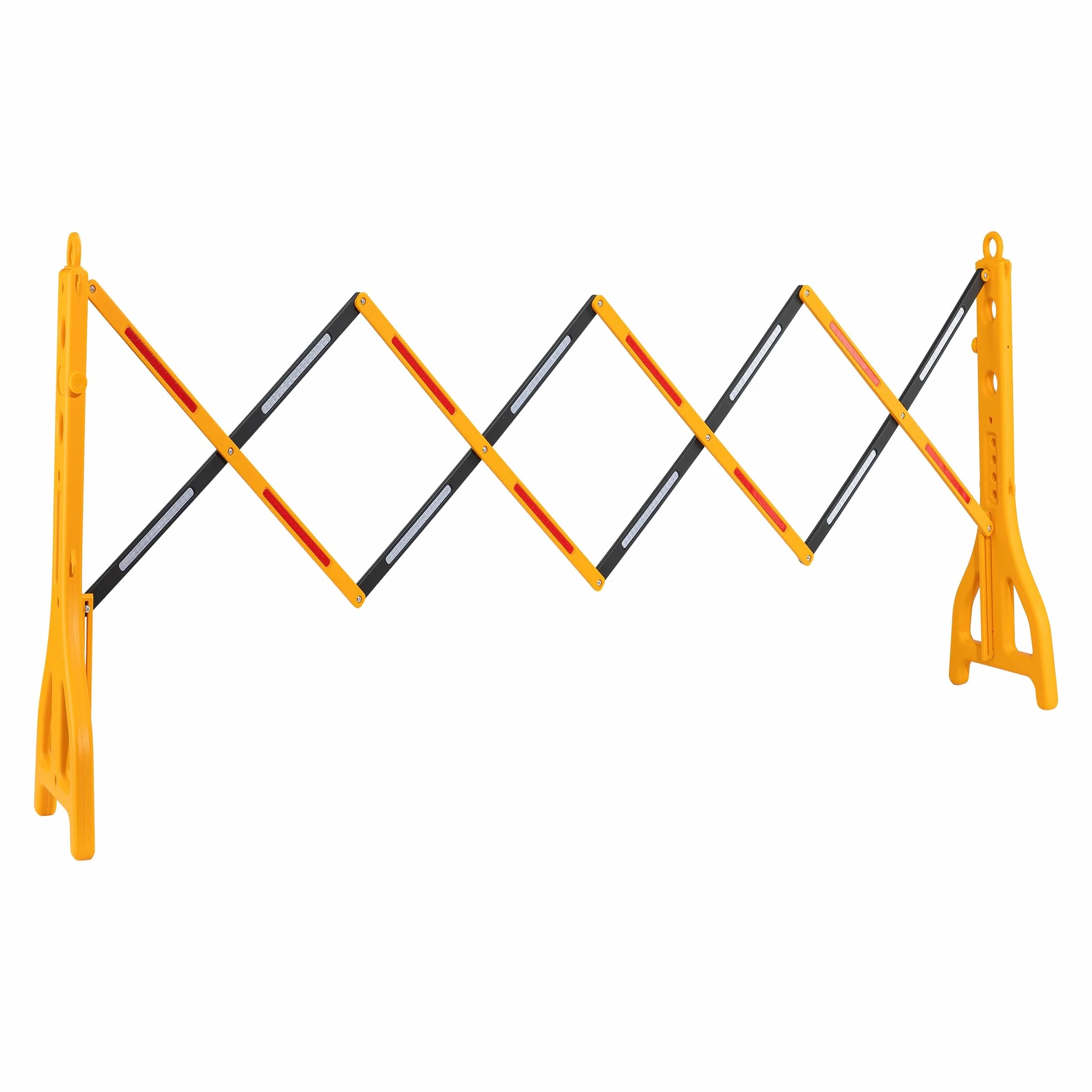 Wiltec Transenna estensibile 250 cm in plastica, barriera a pantografo con nastro riflettente, barriera da cantiere zavorrabile e pieghevole, transenna per il traffico