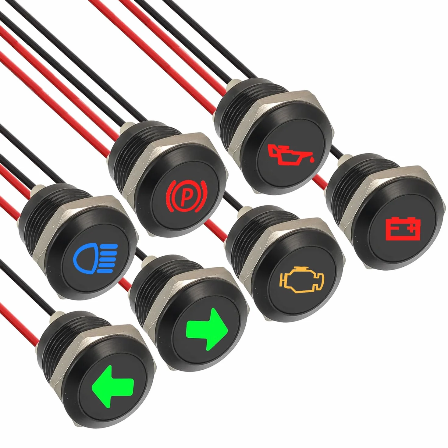 7 Pezzi 12mm Indicatore luminoso LED impermeabile, DC 12 V/24 V in metallo Indicatore LED per Moto Auto Camion Trattori Camper ATV