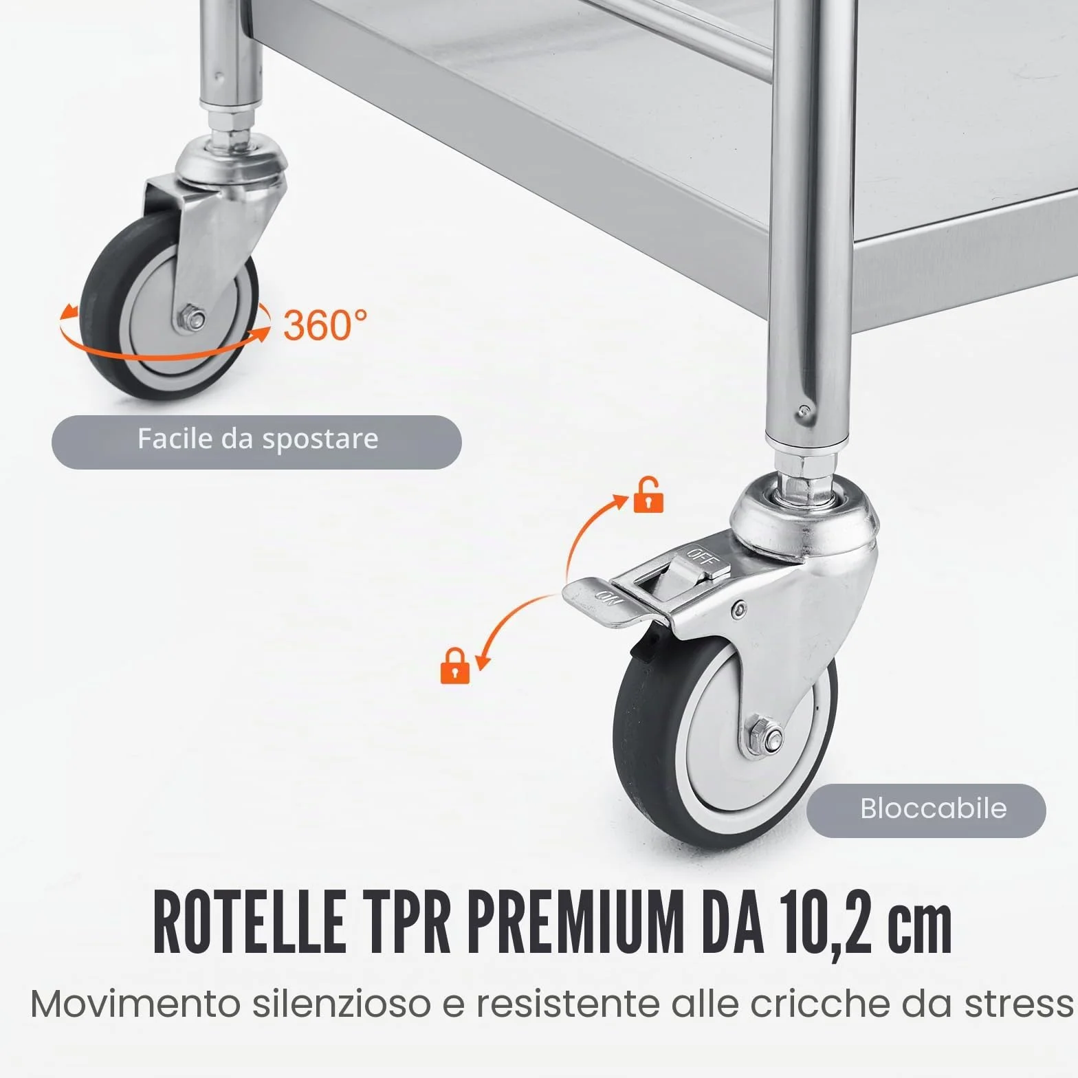 VEVOR Carrello da Laboratorio in Acciaio Inox 2 Ripiani 100kg 710 x 421 x 785 mm