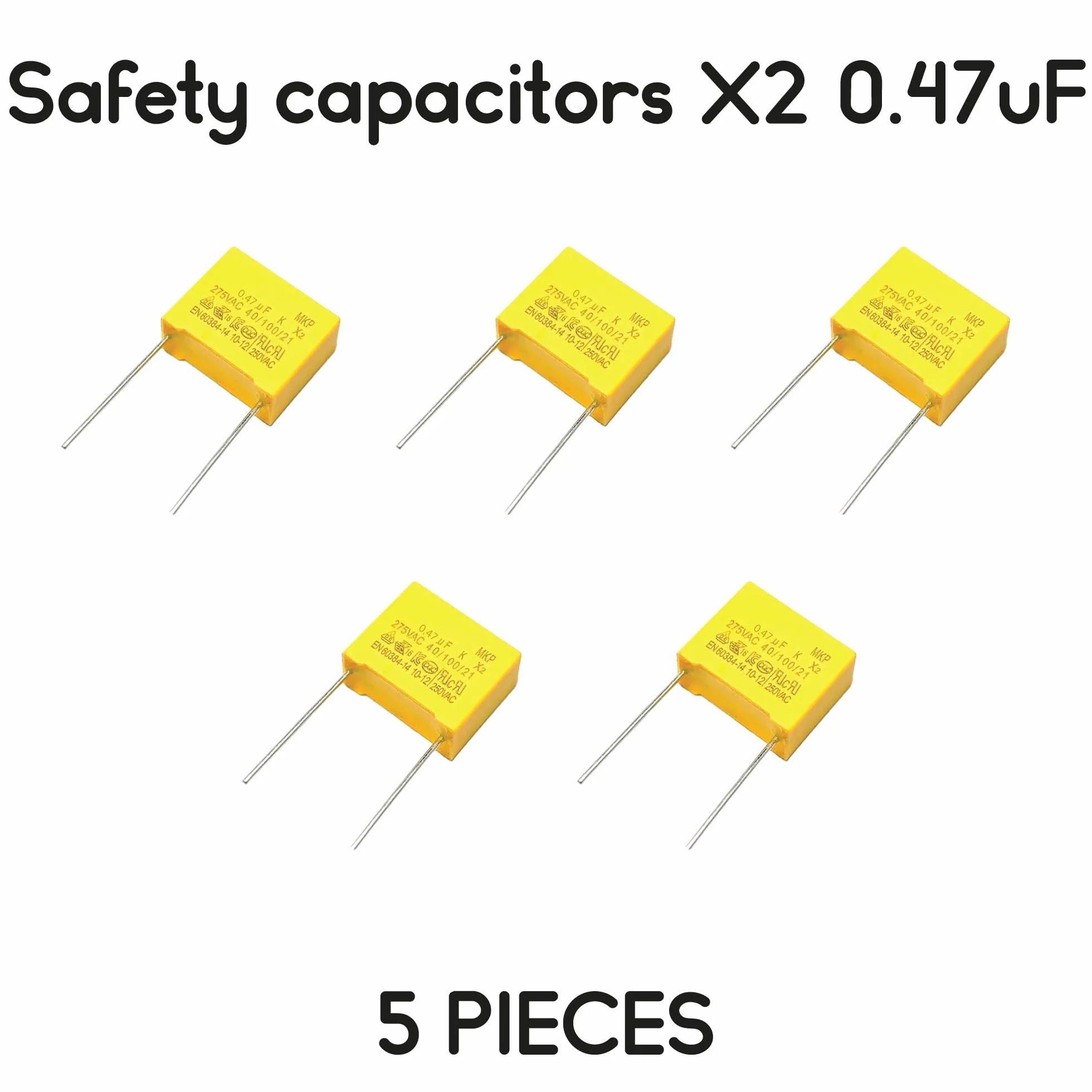 Condensatori di sicurezza X2 MEX TENTA MKP 0.47uF 470nF 275VAC 10mm 5 pezzi