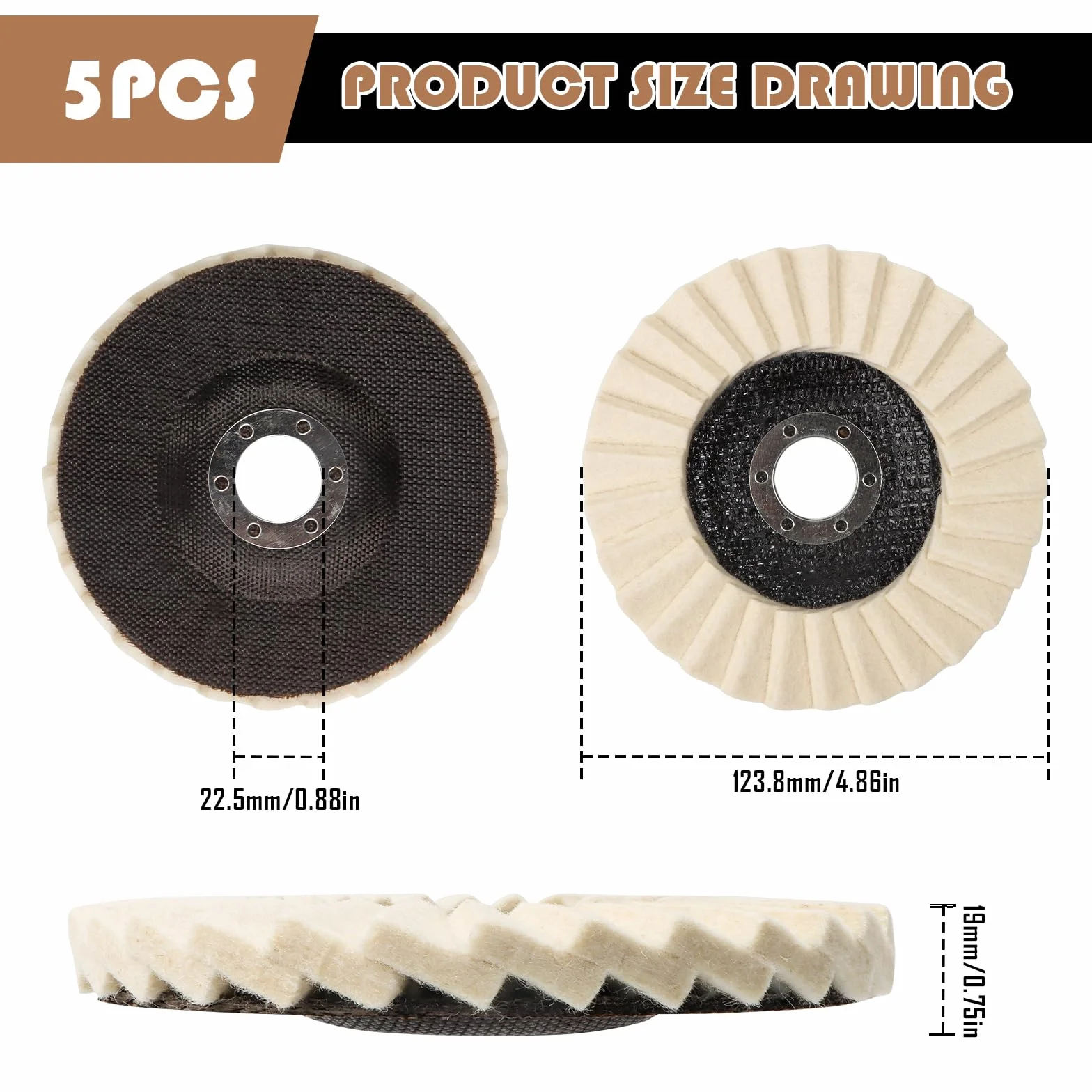 Dischi lucidanti in feltro 125mm x 22,2mm set da 5 per lucidatura e levigatura