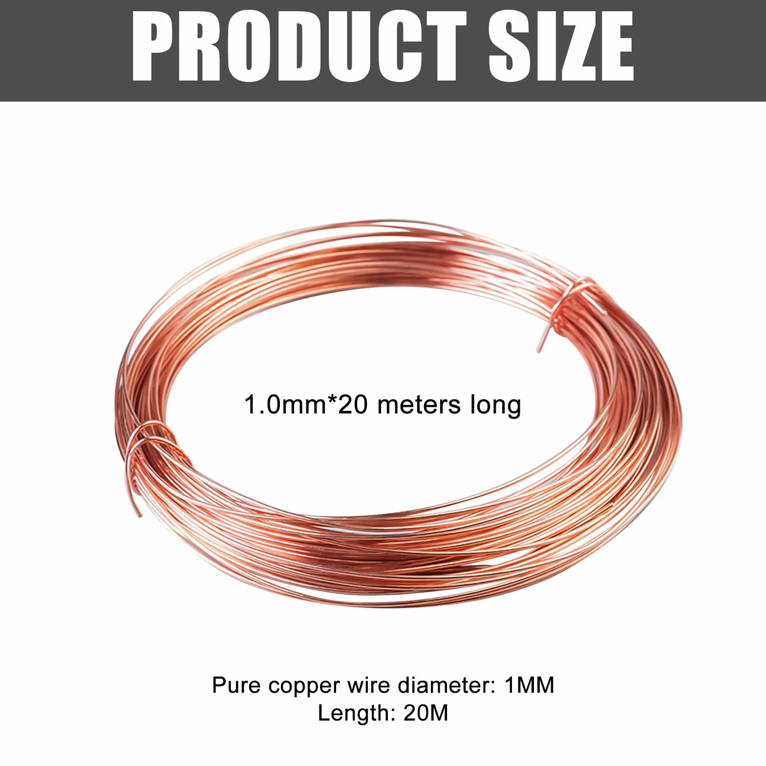 Filo di rame, smaltato, 1,0 mm x 20 m, puro T2 nudo, magnetico, bobina smaltata, strato isolante