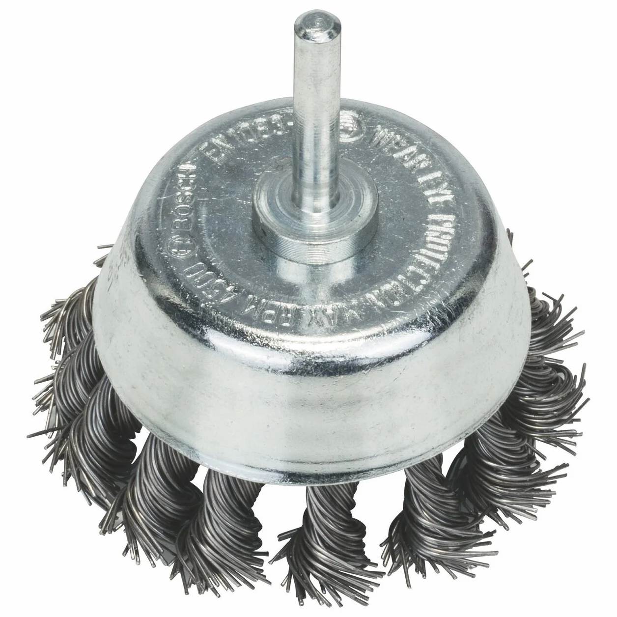 Bosch 1x Spazzola a tazza PRO Metal heavy a filo intrecciato, codolo cilindrico (per Acciaio, Acciaio inossidabile, Ø 65 mm, Professional Accessorio Trapano)