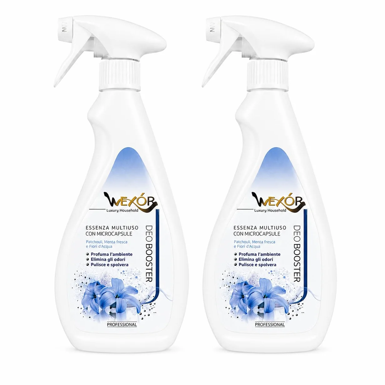 WEXÓR Deo Booster Essenza Multiuso Spray Profumatore Tessuti e Ambienti Patchouli e Menta Fresca 2x750ml