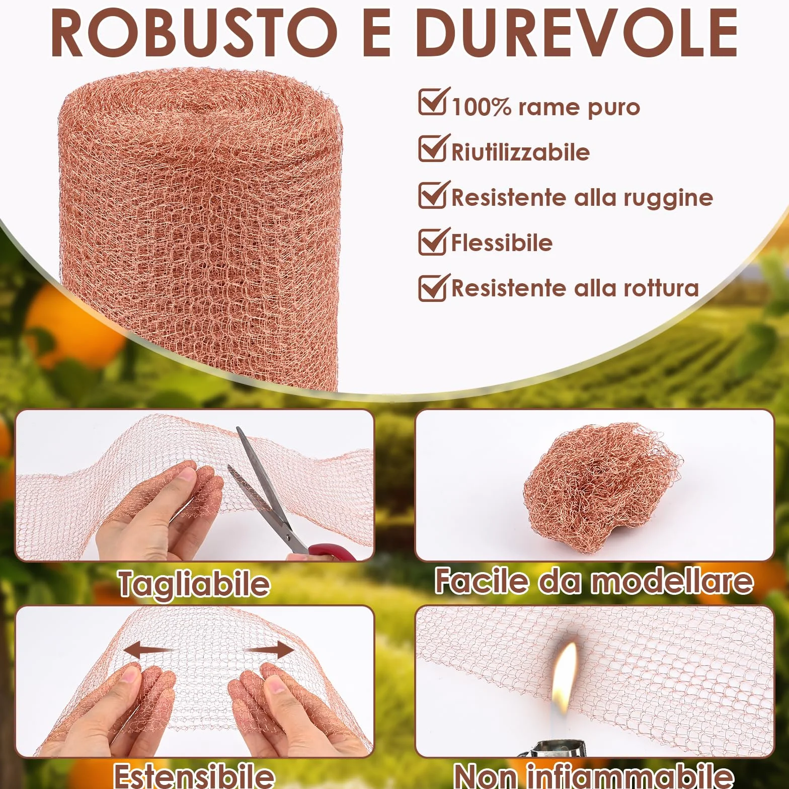 Nastro in Rame Contro Le lumache, 12 m x 12,7 cm, Doppio Strato di Repellente per lumache, in Rame, tagliabile per prevenire Topi da Giardino, Uccelli e lumache