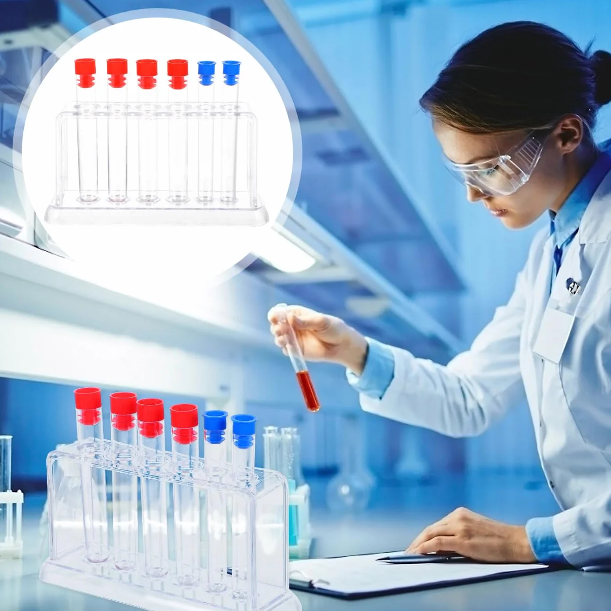 generic Portaprovette in Plastica Trasparente 6 Scomparti Supporto Per Tubo Di Test Laboratorio 6 Provette Organizer Compatto 6.69X5.12X1.97In Per Scuola Ricerca Scientifica