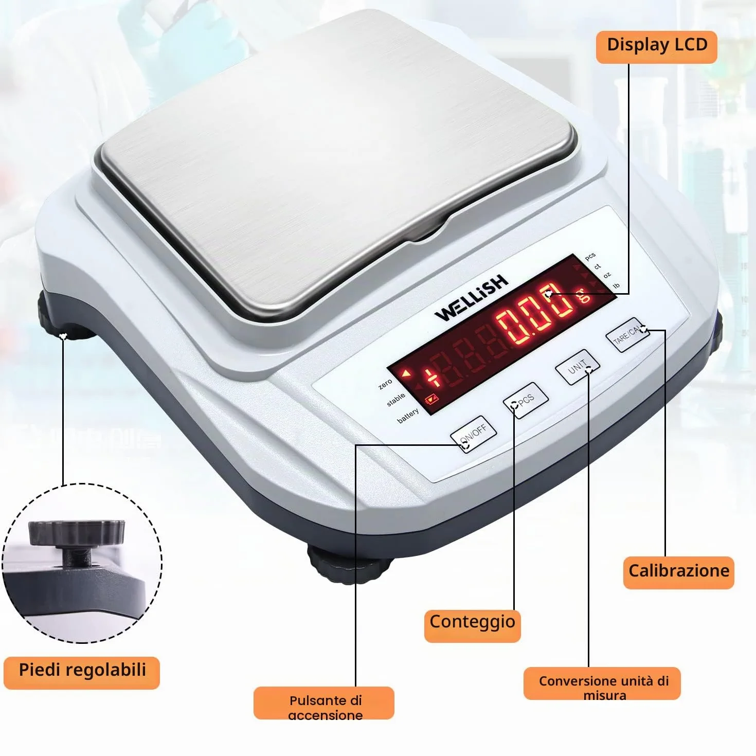 WELLiSH Bilancia da Laboratorio di Precisione 2000g 0,01g Bilancia Digitale di Precisione Certificazione CE con Funzione di Conteggio LCD Retroilluminato per Laboratorio Scolastico Farmacia