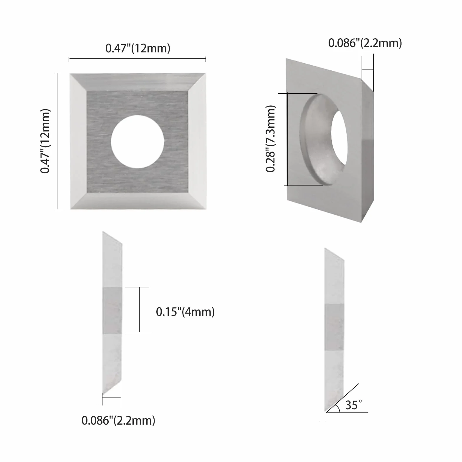Piastre reversibili in metallo duro 12x12x per tornitura legno 10 pezzi
