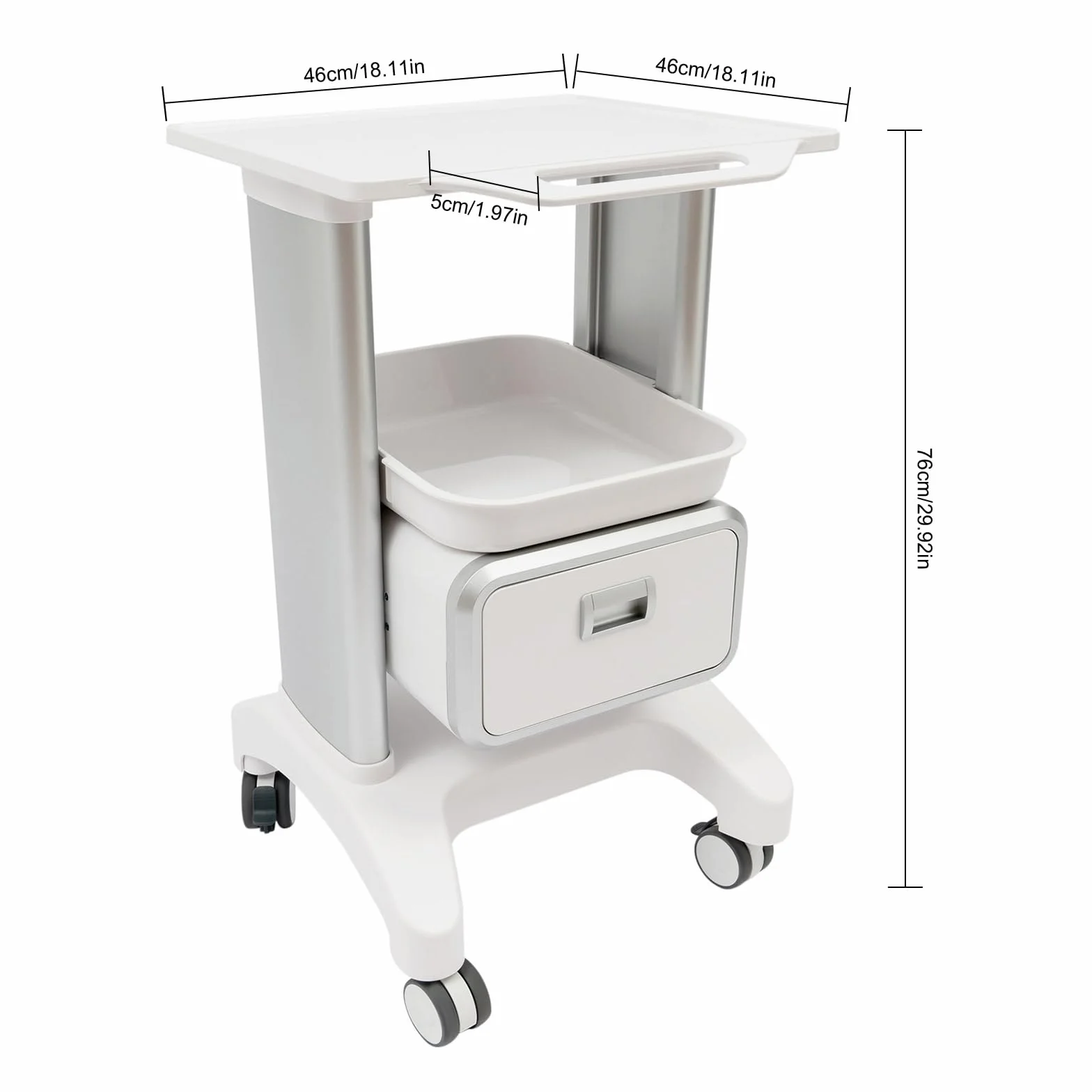 Carrello per dispositivi medici con cassetto e ripiano superiore, portata 100 kg per laboratorio clinica ospedale