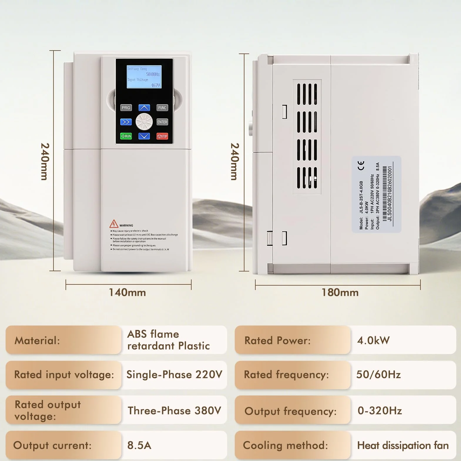 Inverter 220v a 380v Professionale, VFD 4KW 220V Ingresso monofase 380V Uscita trifase Convertitore di frequenza 50/60Hz, Azionamento a frequenza variabile per Controllo Velocità CNC Motore Mandrino
