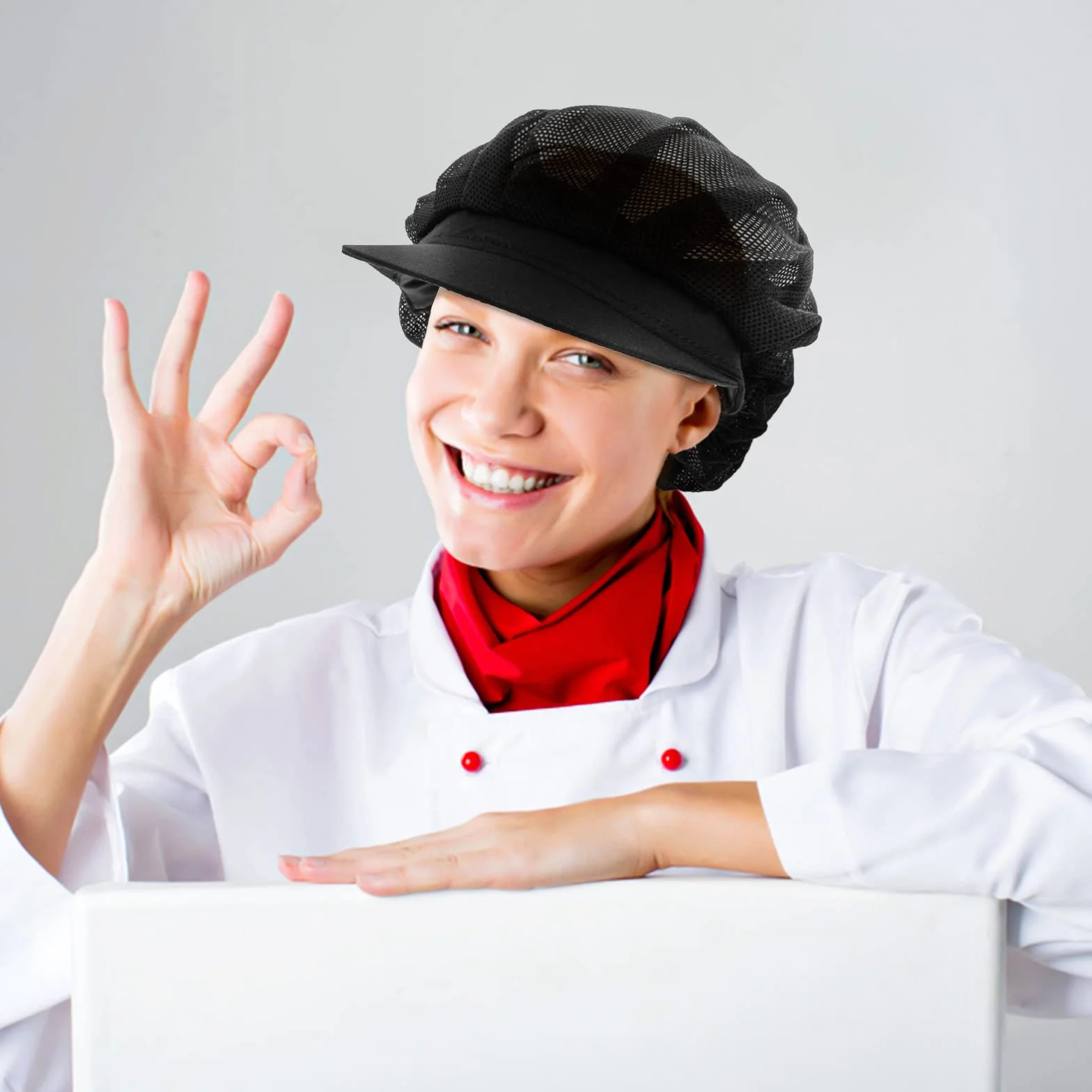 Cappello da Cuoco in Cotone Nero Donna Cucina Chef Baker Cuffia Alimentare Ristorante Raffreddamento Riutilizzabile 2 Pezzi
