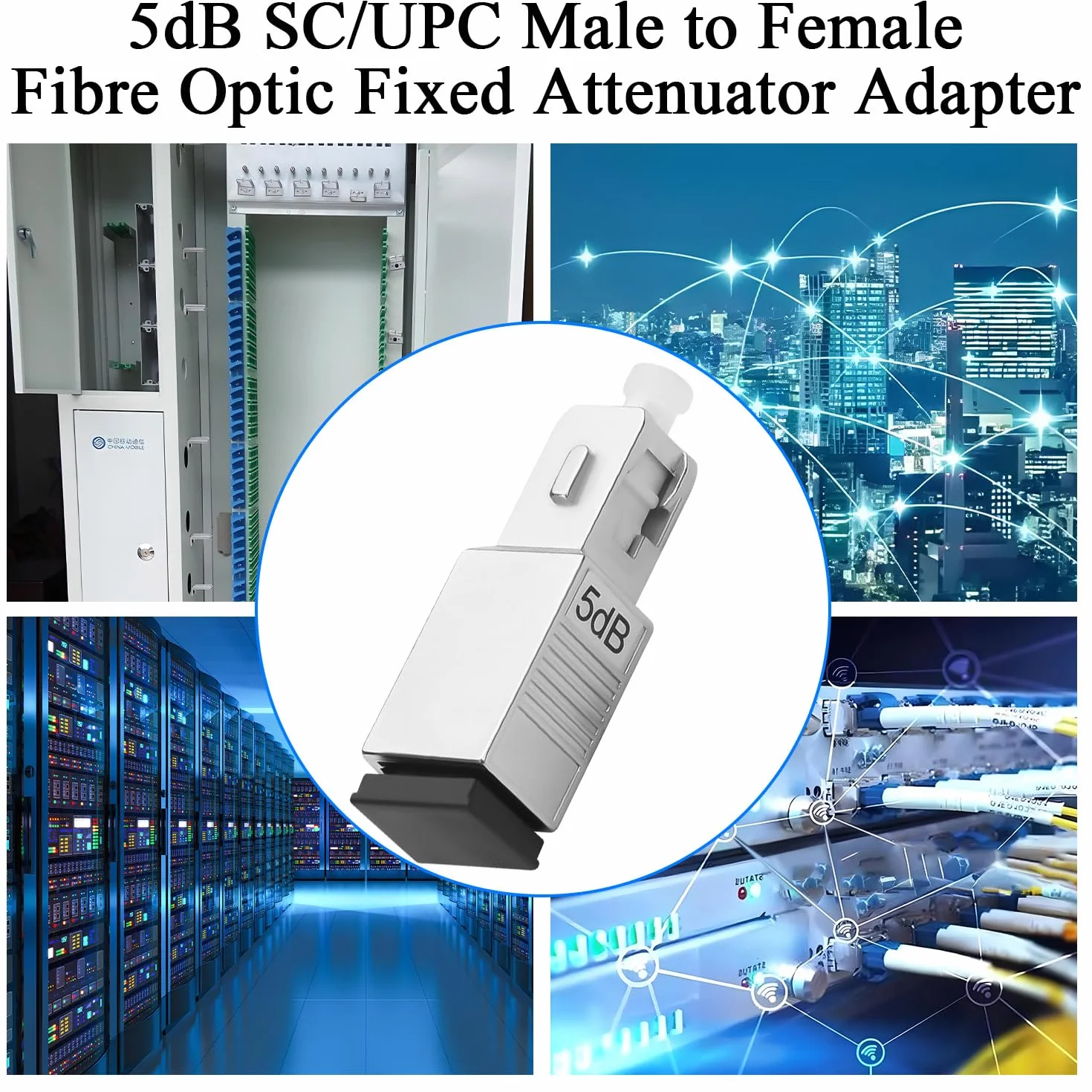 QIANRENON SC/UPC Attenuatore fisso in fibra ottica connettore 5dB SC maschio a femmina Singlemode Fibre Ottiche Fixed Attenuator Adattatore, Valore di attenuazione 5dB ± 0,5, per reti in fibra ottica