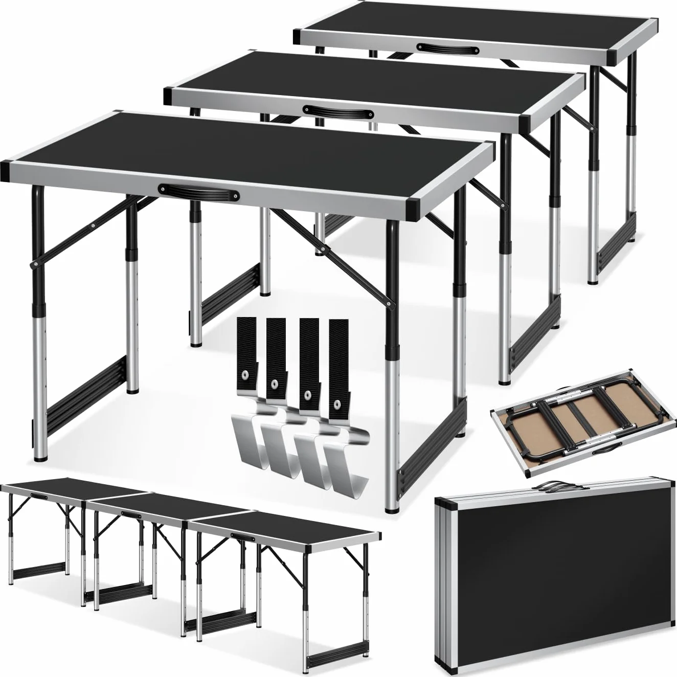 tectake® Tavolo da Lavoro Pieghevole in Alluminio, Multifunzionale, 300x60 cm, Tre Pezzi, Tavoli Pieghevoli da Lavoro, Regolabili, Tappezzeria, Feste, Campeggio, Stabili, Montaggio Rapido, Peso 11 kg