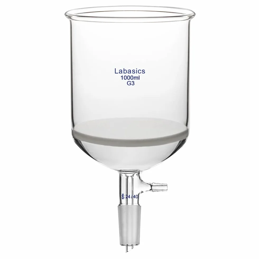 Labasics Borosilicato Vetro Imbuto Filtrante Buchner con Fritta Grossolana (G1), 114mm I.D, Profondità 120mm, Buchner Filtering Funnel con Giunto 24/40 e Tubazione Dentata Sotto Vuoto (1L)
